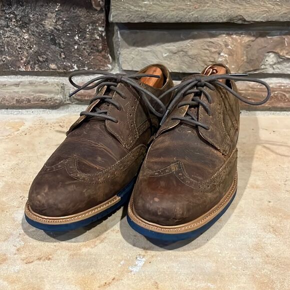 Cole Haan Grand.OS Brown Rugged Leather Wingtip Oxford Shoe - Picture 1 of 9